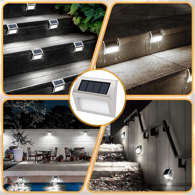 12 Pack Solar Step Lights for Outside Solar Stair Lights Waterproof IP 65 Led Outdoor Deck Lights,Cool White Lights | Lumora