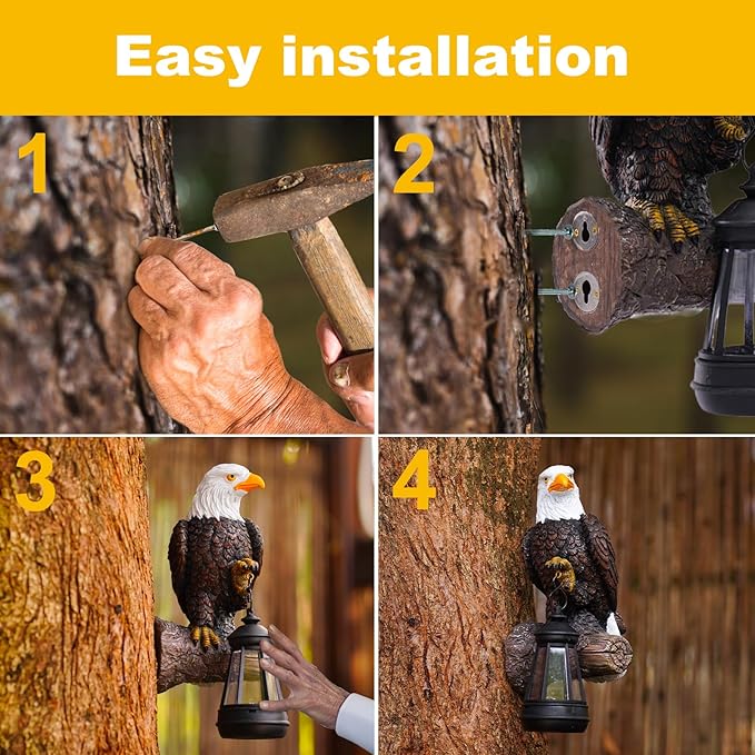 Eagle Tree Hugger with Solar Lantern - Resin Eagle Statue for Outdoor Garden Decor - Ideal Eagle Housewarming & | Lumora
