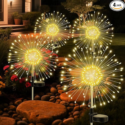 Solar Fireworks Lights Outdoor Waterproof Garden Fairy Light Outside Solar Sparkles Landscape Lights 120 LED Decorative Outdoor for Backyard Patio Pathway Lawn Party Walkway Decor, 4 Pack