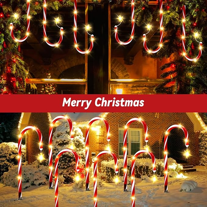 12 Pack Outdoor Christmas Decorations Solar Candy Cane Lights Solar Christmas Pathway Lights Outdoor Waterproof | Lumora