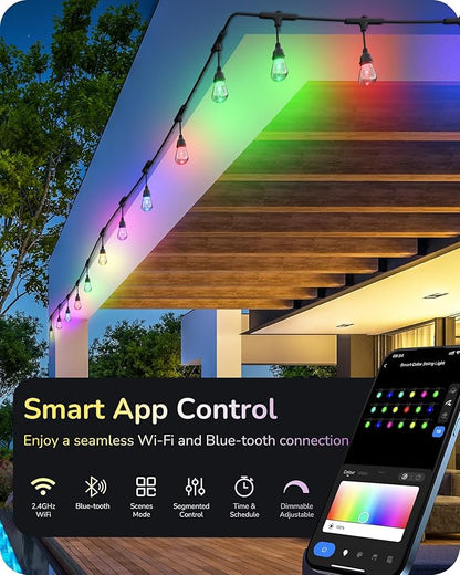 EDISHINE 96ft Smart Christmas Outdoor String Lights, Color Changing Light 36 RGBW LED Bulbs, Compatible with Alexa, Waterproof Dimmable WiFi Outdoor Lights for Backyard, Party, Holiday Decor