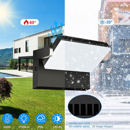 ledmo LED 150W Wall Pack Light Outdoor Switch Control Freely Rotating LED Wall Mount Light 5000K Waterproof Black Modern Flood Security Lighting Fixture for Warehouse Shop Barn Building，4 Pack