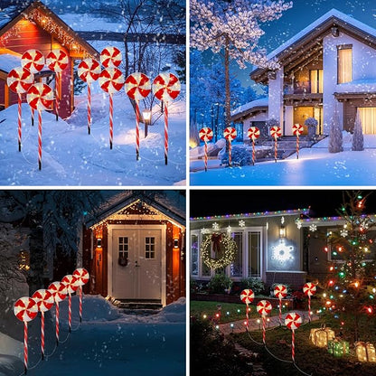 Bencailor 10 Pcs Christmas Pathway Marker Light Xmas Red and White Lollipop Solar Powered Light Christmas Outdoor Decoration Candy Cane Driveway Plugin for Yard Patio(Novel)