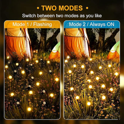 Solar Garden Lights, 𝐔𝐩𝐠𝐫𝐚𝐝𝐞𝐝 Solar Swaying Lights，Landscape Path Lights Outdoor Waterproof, Solar Powered Firefly Outdoor Lights for Yard Patio Decoration, Warm White(2 Pack)