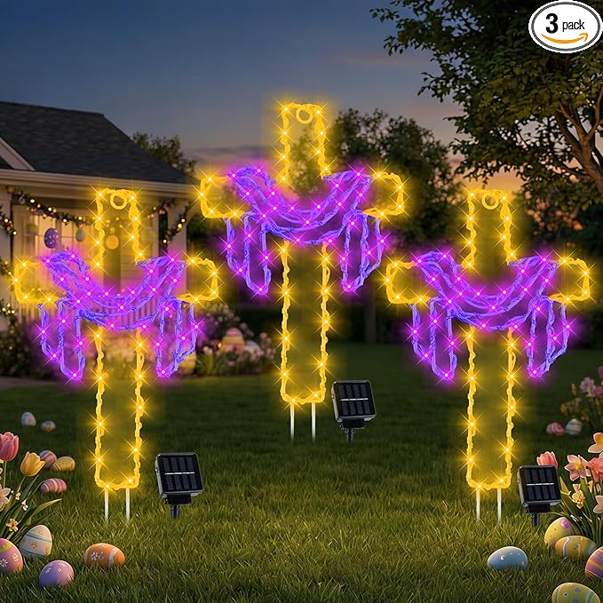 Retisee 3 Pack Easter Cross Solar Garden Lights Outdoor-12 Inch LED Lighted Cross Yard Stakes, Waterproof Solar | Lumora