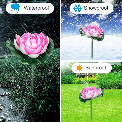 4 Pcs Solar Diwali Decoration Outdoor Diwali Lotus Lamp Decorations Solar Pathway Lights LED Waterproof Lotus Lights with Water Lily Outdoor Decor Garden Indian Temples Pooja Gifts