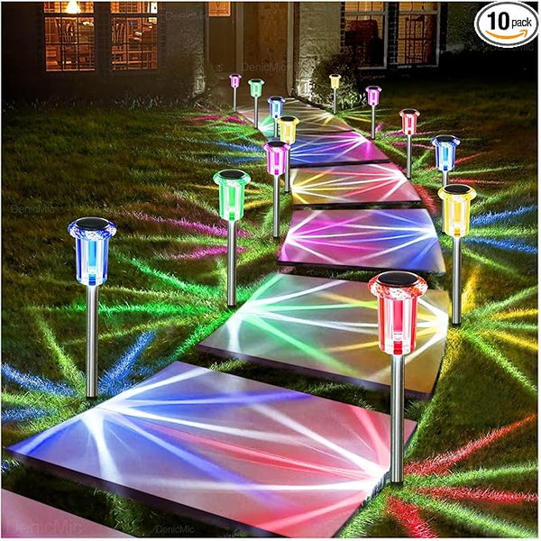 DenicMic Solar Lights Outdoor 10 Pack Waterproof Color LED Stainless Steel Stake Outside Lights for Yard Pathway | Lumora