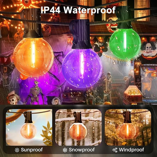 LAMPHOME Globe Outdoor Halloween String Lights, 26FT Patio Lights with 12+1Edison Shatterproof Bulbs(1Spare), connectable Dimmable for Backyard Porch Decor,Orange Green Purple