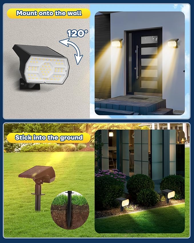 Kaxiida Solar Lights Outdoor Waterproof IP68, 3 Lighting Models Solar Powered Spot Lights Outdoor, 56LED Light Dusk | Lumora