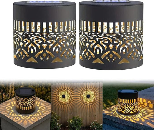 Solars Mandala Fence Lights Outdoors, Waterproof Decorative Mandala Solars Lights, Metal Solars Powered Deck Steps Walls Lights for Garden Yard Fence Patio Pathway (Mandala*2PCS)