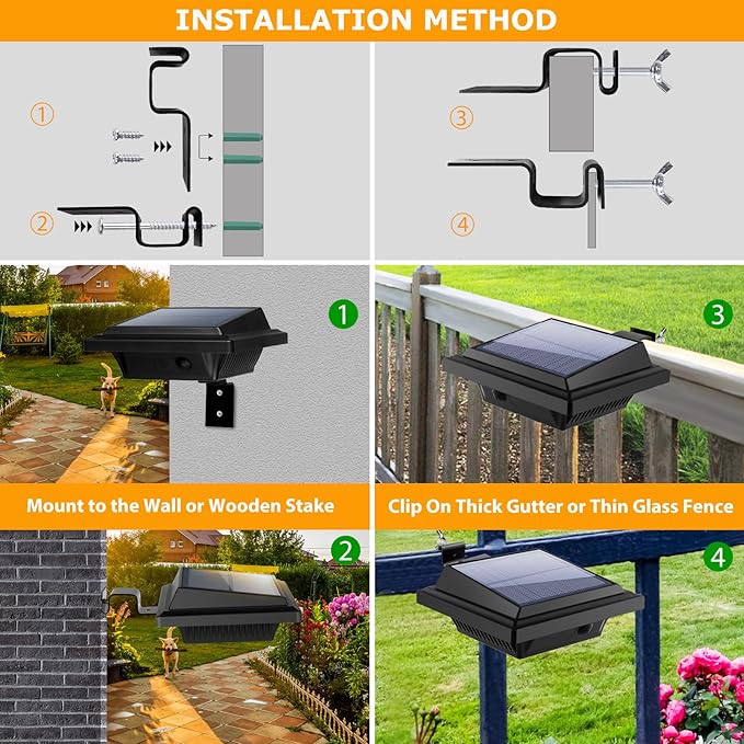 KEENZO Outdoor Solar Lights - Gutter Lights 8pcs, Solar-Powered LED Wall/Fence/Step/Deck Lights with 25 Cool White LED, Outdoor Waterproof Lighting for Garden, Patio, Backyard, Pathway and Eaves Wall