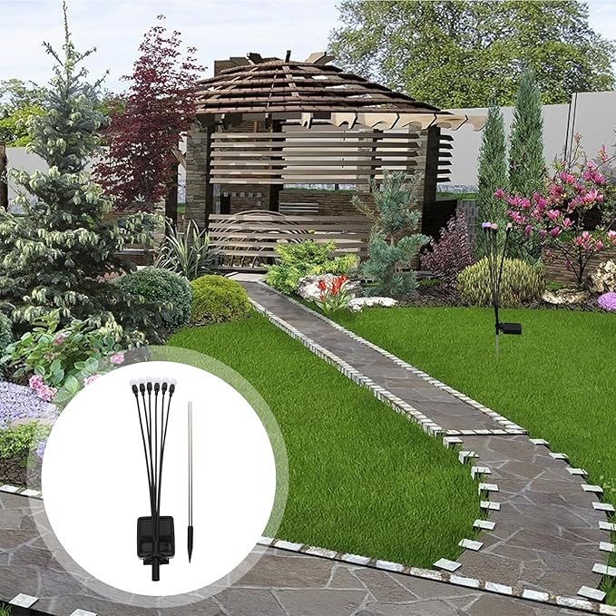 Pathway Lights Waterproof Outdoor Garden LED Lawn Stick Lamp with Colorful 6-Head Square Battery Box for Yard Decoration