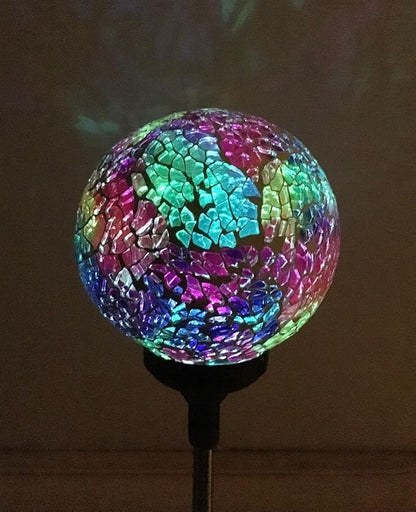 Colorful Ball Solar Lights (#Whitem003R), Solar Power Multi-Color Color Changing LED Mosaic Crackle Glass Ball Decorative Garden Yard Light Stake Lamp