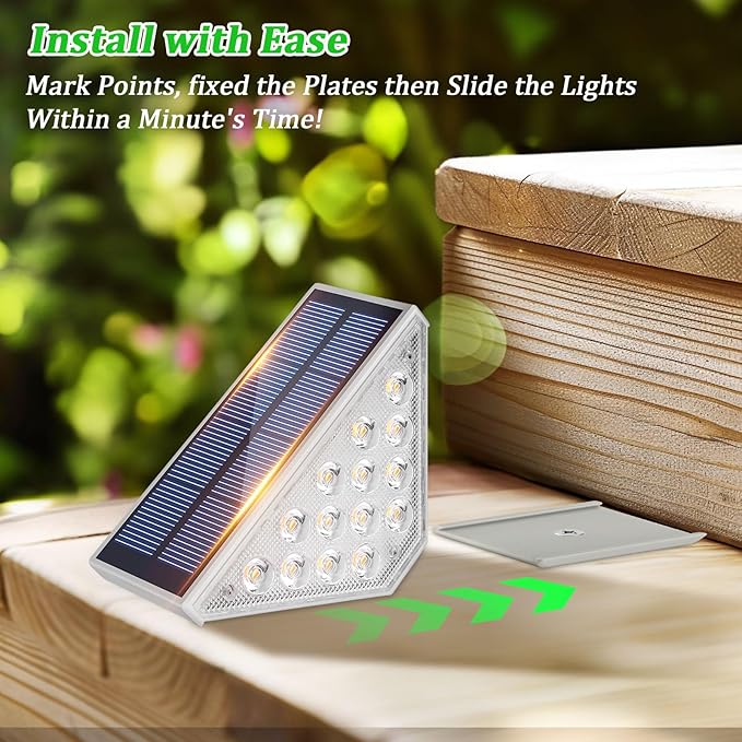 Bosceos 24 Packs LED Solar Step Lights Outdoor Stair Lights Waterproof IP67, Solar Deck Light with Dual Color Options (Warm & Cool White), Outdoor Light Decor for Yard Garden Patio Porch Walkways
