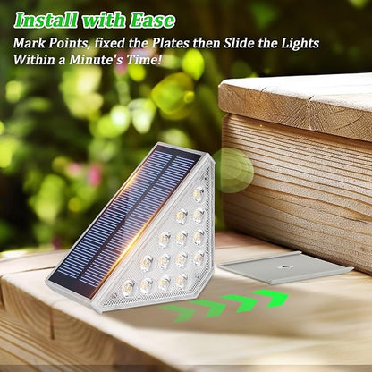 Bosceos 24 Packs LED Solar Step Lights Outdoor Stair Lights Waterproof IP67, Solar Deck Light with Dual Color Options (Warm & Cool White), Outdoor Light Decor for Yard Garden Patio Porch Walkways