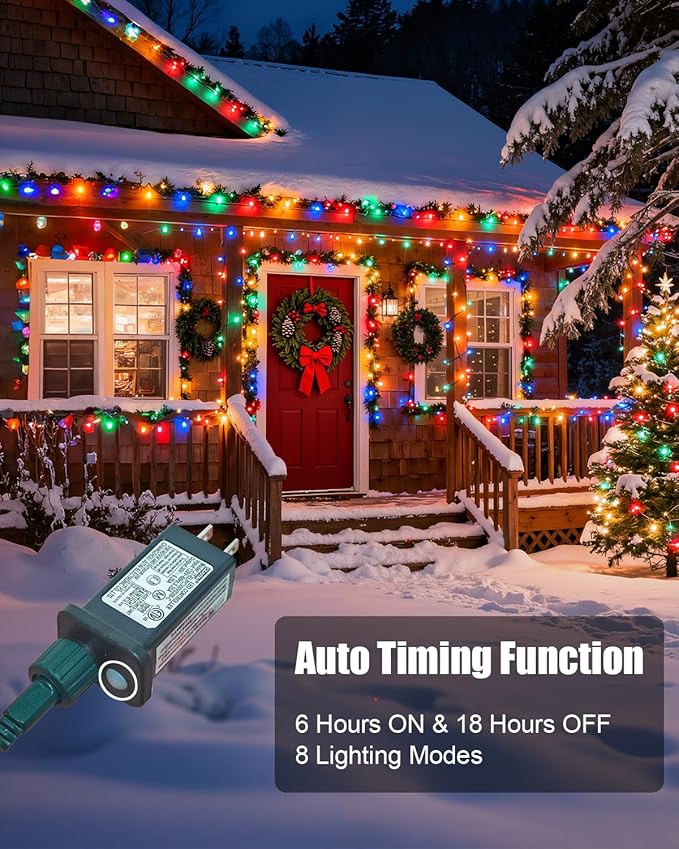 C9 Christmas Lights Outdoor 114ft 150 LED Waterproof String Lights with Timer & 8 Modes, Connectable Commercial | Lumora