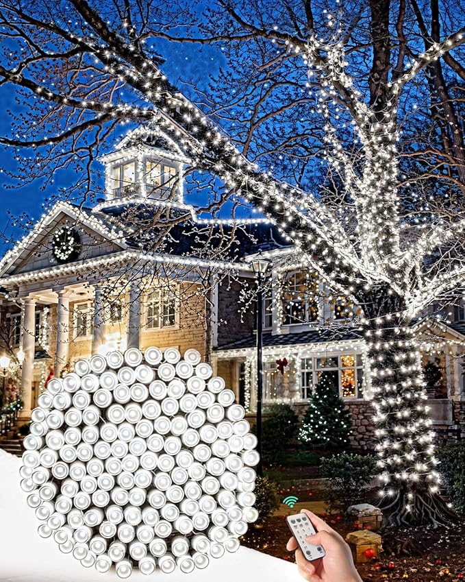 580 LED String Lights, 196FT Indoor Outdoor Fairy Lights, Waterproof Twinkle Christmas Decorations Lights with Remote for Bedroom Outside Tree Garden Patio Camping Party Wedding Decor, Pure White