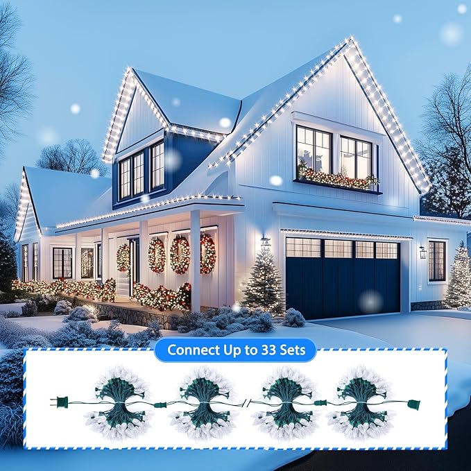 Brightown C9 Christmas String Lights White, 66ft 100 LED Faceted Christmas Lights on Green Wire, Large Bulb Strawberry String Lights for House Roof Roofline Christmas Tree Party Outdoor