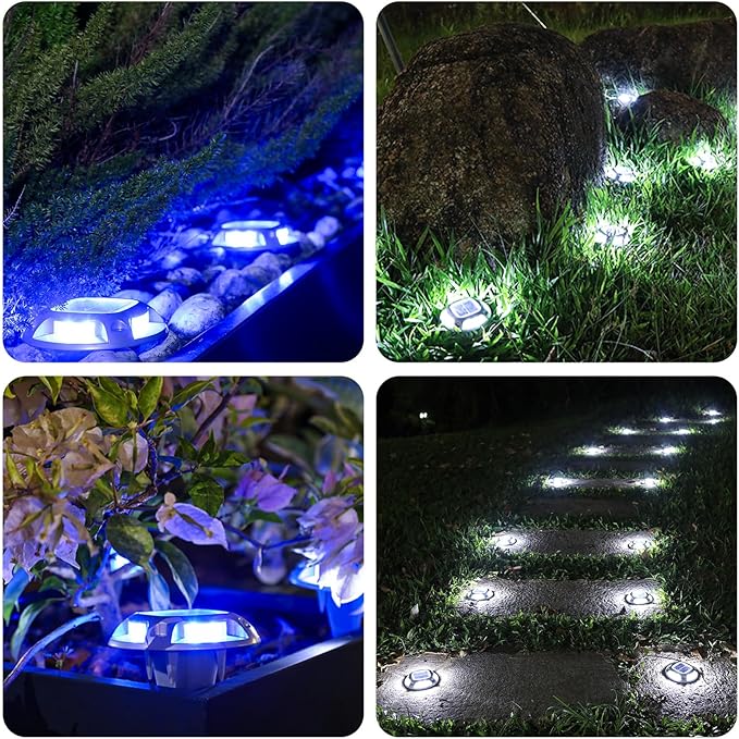 AGPTEK Solar Driveway Light 1 Pack, 2 Colors in 1 Outdoor Solar Deck Dock Marine Waterproof LED Driveway Marker Security Lights for Outside Pathway,Boat Dock,Step,Walkway,Path,Garden