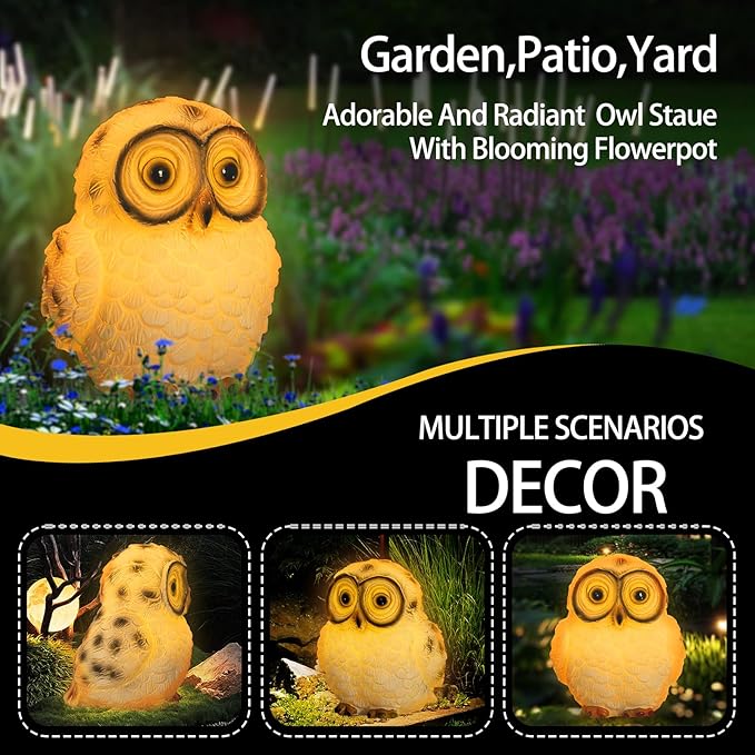 Solar Owl Statue Light - Handcrafted Resin Outdoor Decoration with Warm LED Glow, Weatherproof and Eco-Friendly Solar-Powered Garden Ornament for Lawn, Patio, Yard, for Owl Lovers