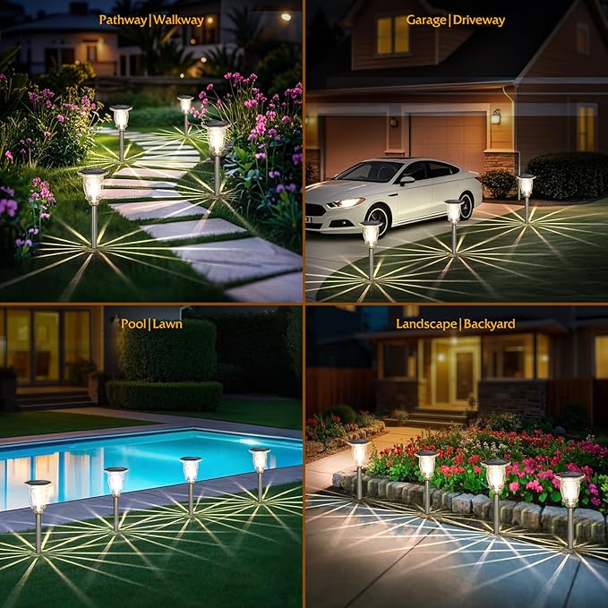 Solar Pathway Lights Outdoor 2 Pack, Warm White Glass and Stainless Steel Tungsten Heavy Duty Garden lights, 17.3" | Lumora