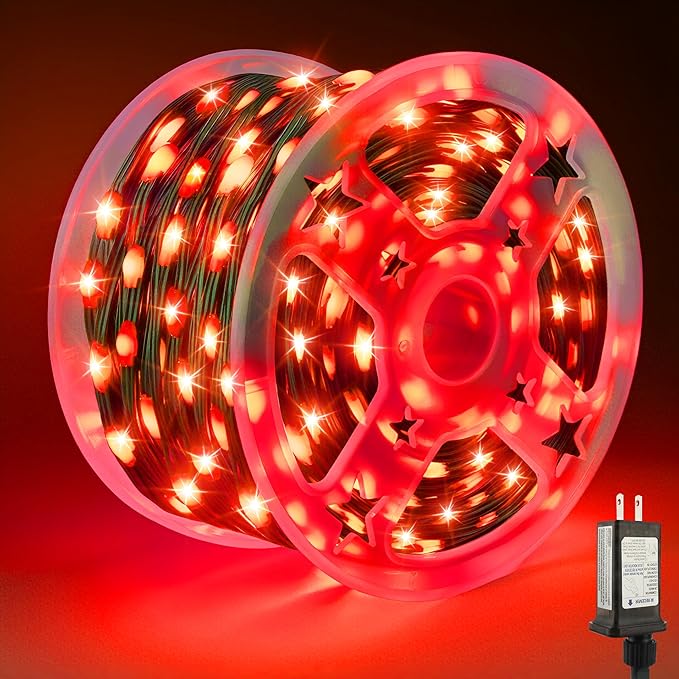 Tcamp 164FT 500 LED Red Christmas Lights, 8 Modes Christmas Tree Lights with Timer Memory Function, Green Wire Starry Fairy String Light for Xmas Tree Outdoor Indoor Decor