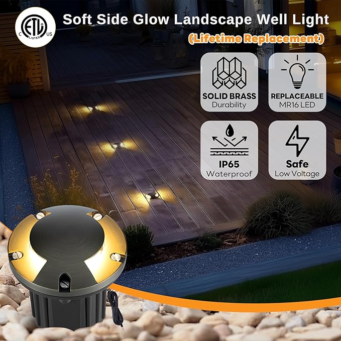 Gardenreet 12V Well Light - Brass Ip65 Waterproof Electric Landscape In-Ground Low Voltage LED - Outdoor Path Light | Lumora