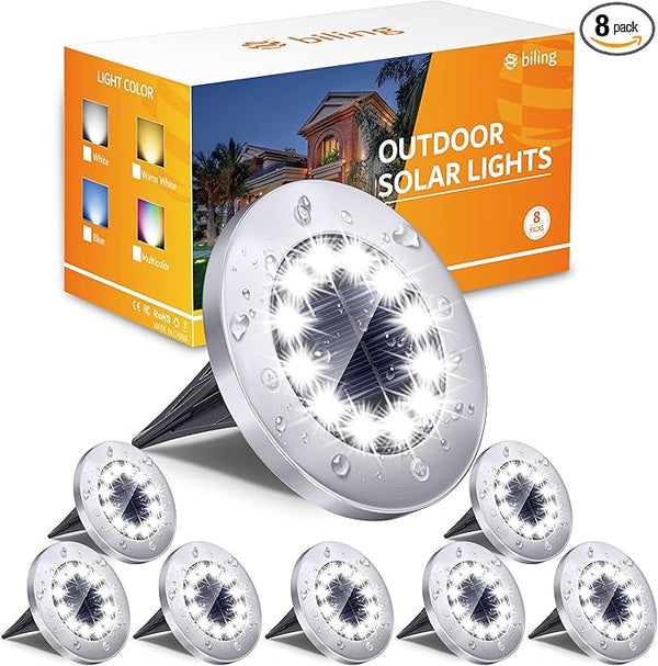 Biling Solar Ground Lights Outdoor 8 Packs, 12 LEDs Bright Flat Solar Lights Outdoor Waterproof Solar Powered for | Lumora