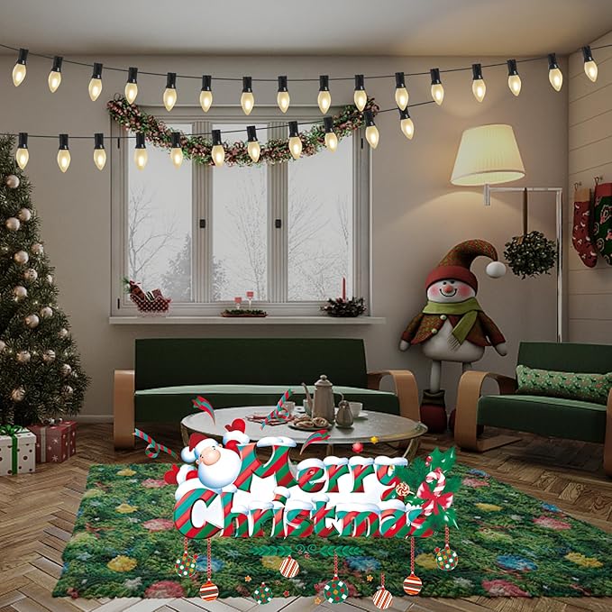 Abeja C7 LED Christmas Lights, 25Ft C7 Frosted White String Lights with 27 Vintage Incandescent Bulbs (E12 Base, 0.6W) Christmas Vintage String Light for Backyard Porch Balcony Party Decor