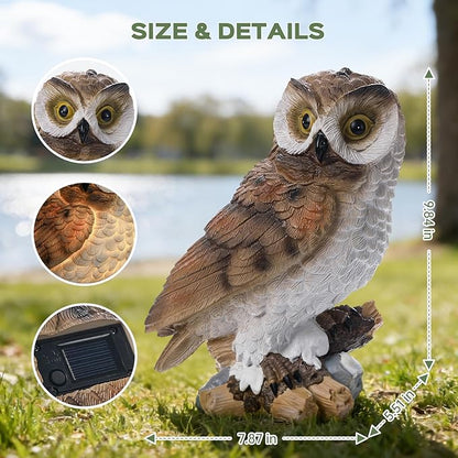 Solar Owl Garden Outdoor Statue,Owl Figurine Sculpture with LED Lights for Porch Patio Lawn Yard Deck Spring Decor - Ideal Easter Day Housewarming Christmas Gift for Women Men Owl Lover(Brown)