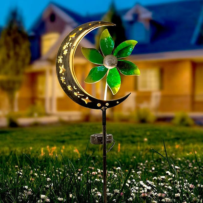 Solar Moon Garden Decoretive Lights with Windmill Metal Stake Outdoor Path Lights Waterproof Landscape Lighting for Yard Patio Pathway