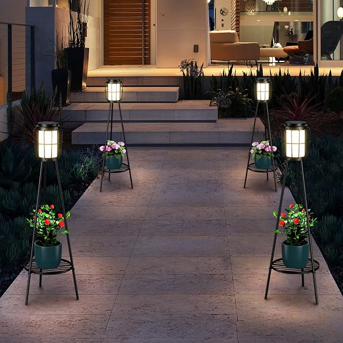 MXwcy 2 Pack Solar Lights Outdoor with Plant Stands - Solar Floor Lamp & Street Lights with Metal Tripod - Patio | Lumora