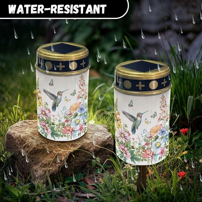 ZOUTAIRONG Floral Hummingbird Solar Glass Light Garden Stake Light, Cemetery Decorations for Grave Outdoor Lights, Jesus Light Memorial Gifts for Mother, for Christmas Garden Lawn Yard Patio Decor