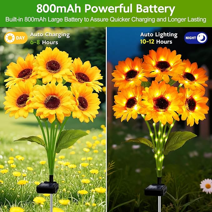 Solar Sunflower Lights Outdoor Garden Decor, 6 Pack Solar Flowers Lights with 36 Sunflowers, Waterproof Decorative | Lumora
