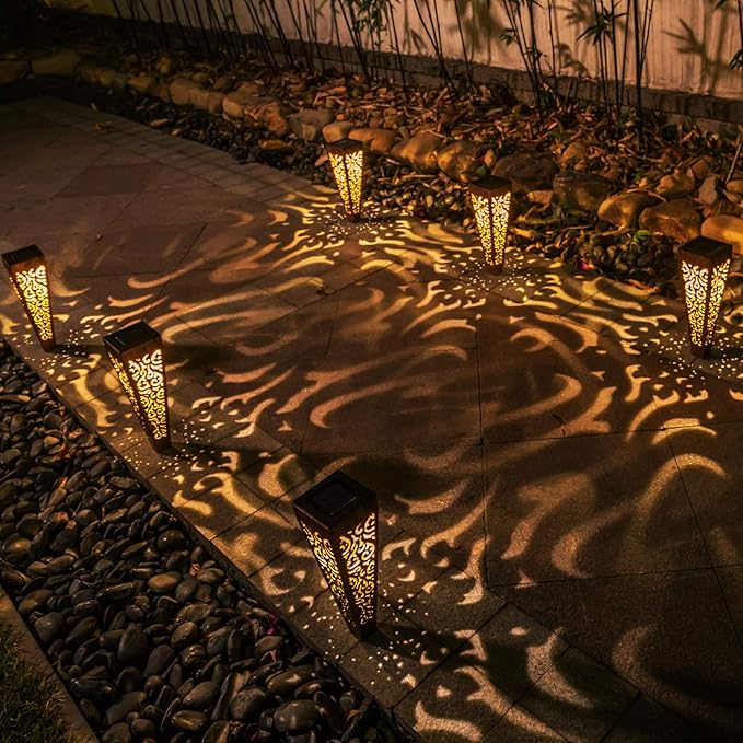 Go2garden 6Pcs Solar Lights Outdoor Pathway Garden Stakes Lights Waterproof LED for Patio, Walkway, Lawn Decorations,Christmas Gifts for Mom Dad (Copper)