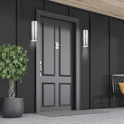 Sea Gull Lighting Generation 8313902-753 Transitional Two Light Wall Lantern from Seagull-Outdoor Cylinders Collection in Pewter, Silver Finish, Large, Painted Brushed Nickel