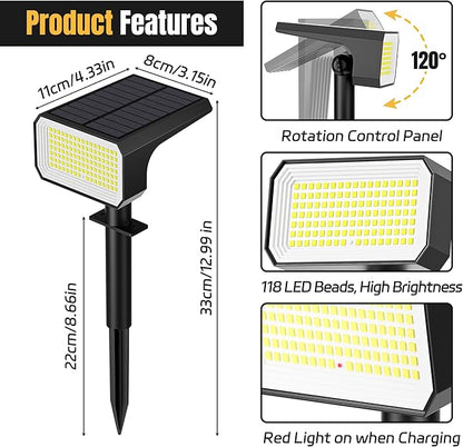 Solar Spot Lights Outdoor, [4 pack/118 LED] 4 Modes Auto On/Off Solar Landscape Spotlights, Ip67 Waterproof Solor Powered Pathway Lights for Outside Yard Garden Walkway Tree Patio (Cool White)
