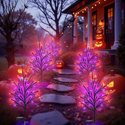 Halloween Solar Pathway Lights 8PCS, Halloween Outdoor Decorations, Artificial Tree Waterproof LED Lights for Lawn Yard Garden Driveway Porch Walkway, Auto On/Off