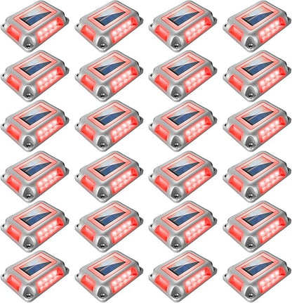 T-SUN Solar Deck Lights Outdoor 24 Pack, Red LED Driveway Deck Light Dock Marine Waterproof Driveway Marker Lights for Step Sidewalk Stair Garden Pathway Walkway Yard