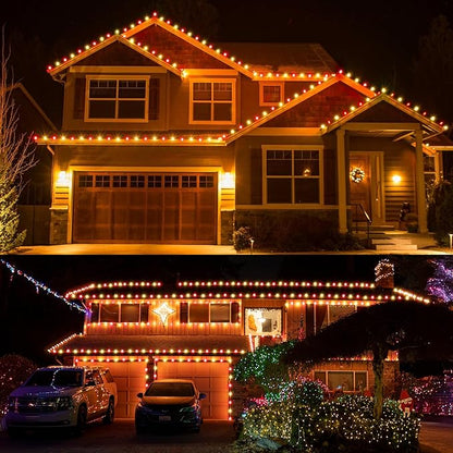 Brizled Red & Warm White C9 Christmas Lights, 33ft 50 LED Faceted Outdoor Christmas Lights, Connectable Xmas Tree Light, UL Certified Indoor Light String Waterproof for Outside House Roof Party Decor
