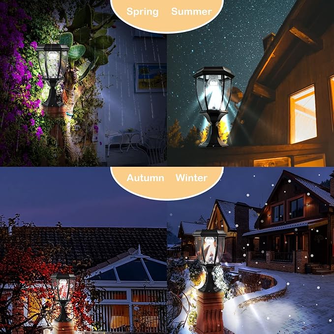 Kendal Solar Post Lights Outdoor, Waterproof Fence Solar Powered Pillar LED Light, Solar Deck Post Lights Decorations Porch Railing Patio with Clear Glass Hexagonal Base (Black)