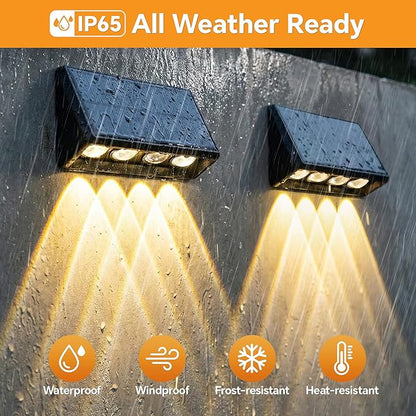 2 Pack Solar Fence Lights Outdoor, Bigger & Brighter 4-LED Fence Lights Solar Powered with 3 Modes, IP65 Waterproof Solar Lights for Outside, Backyard, Patio, Yard, Railing, Wall, Pool