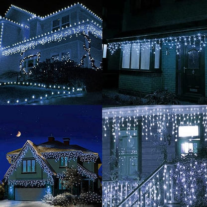 Dazzle Bright 360 LED Christmas Icicle Lights, 29.5 FT 8 Modes Curtain Fairy Lights with 60 Drops, Connectable Xmas String Lights for Outside Holiday Wedding Party Decorations (White) (Pack of 2)