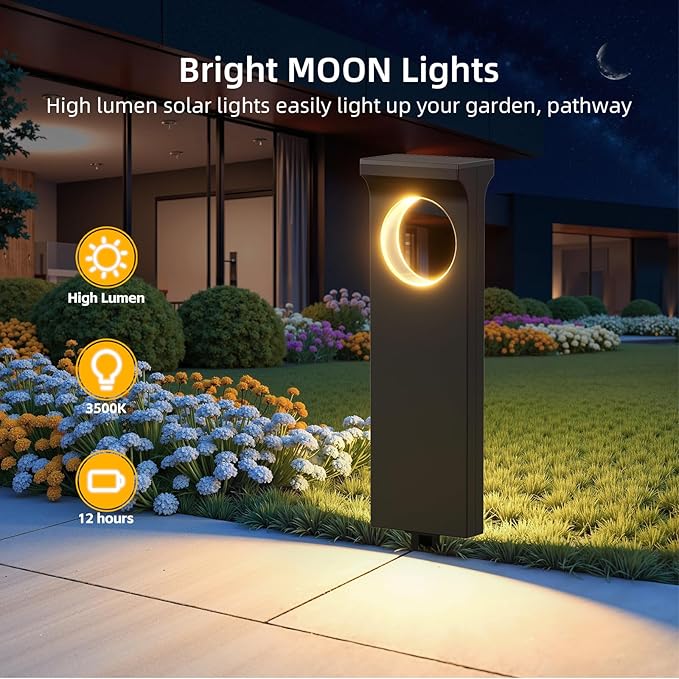 Moon Pattern Solar Pathway Lights and Copper Lantern Outdoor Waterproof