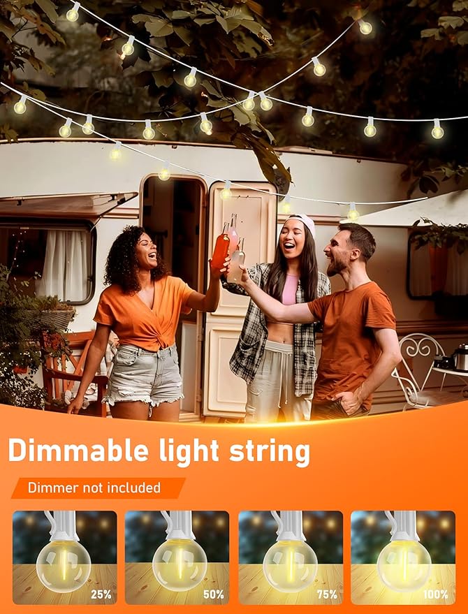 25Ft LED String Lights Outdoor, G40 Globe Patio Lights with 27 Shatterproof LED Bulbs, Waterproof Dimmable Hanging | Lumora