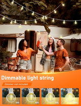 Outdoor LED String Lights 50ft - G40 Edison Bulbs with Clear Plastic Globes, Dimmable Waterproof Commercial Grade | Lumora