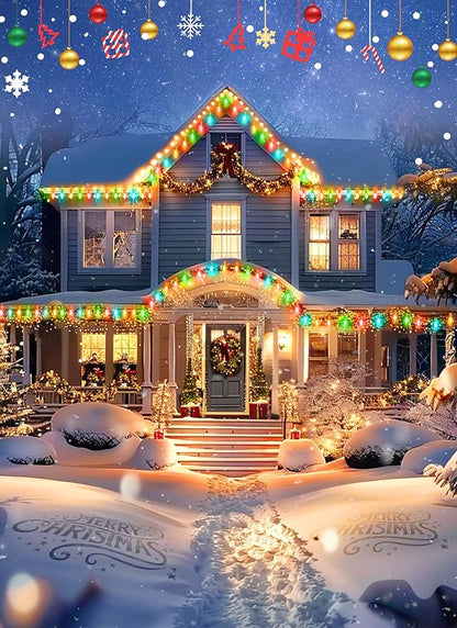 Minetom C7 Christmas Lights Outdoor 50 Feet Multicolor Christmas String Lights Green Wire for Room Roofline House Garden Patio Backyard Cafe Party Xmas Home Decorations, 50 Clear Bulbs