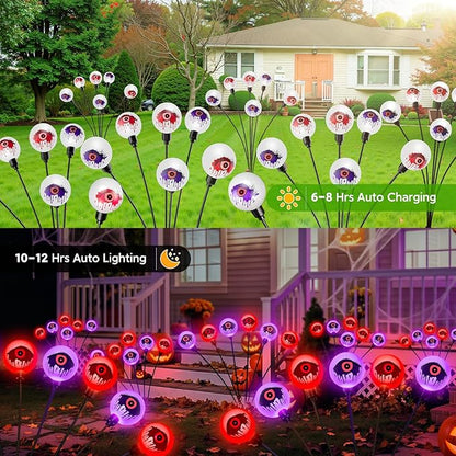 Halloween Decorations Outdoor Solar Lights, 6 Pack 36LEDs Scary Halloween Lights, Waterproof Swaying by Wind Spooky Solar Eyeballs Light for Yard Garden Grave Cemetery Halloween Decor