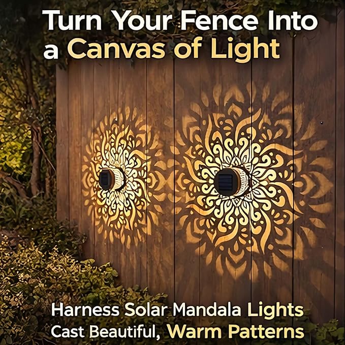 Decorative Solar Mandala Lights Outdoor, Metal Solar Powered Mandala Fence Lights for Garden Patio Yard, Waterproof Mandala Theme Outdoor Decor (4pcs)