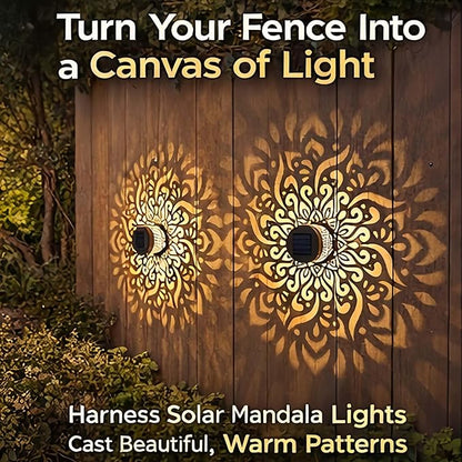 Decorative Solar Mandala Lights Outdoor, Metal Solar Powered Mandala Fence Lights for Garden Patio Yard, Waterproof Mandala Theme Outdoor Decor (2pcs)